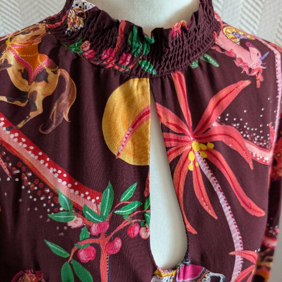 Lez a Lez Boho Burgundy Unicorn Zebra Print Dress Large - Picture 6 of 13